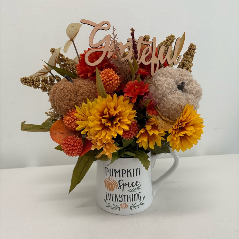 Autumn Harvest Faux Floral Arrangement in White Mug